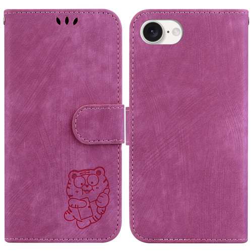 iPhone 17e / 16e Little Tiger Embossed Leather Phone Case - Rose Red
