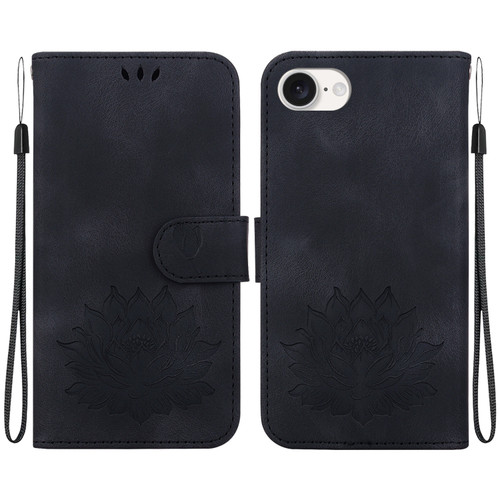 iPhone 17e / 16e Lotus Embossed Leather Phone Case - Black