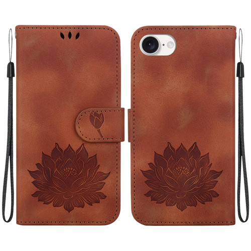 iPhone 17e / 16e Lotus Embossed Leather Phone Case - Brown