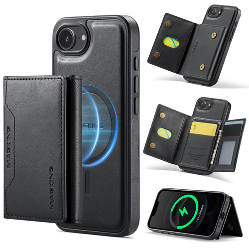 iPhone 17e / 16e MAGKING K2 Series MagSafe RFID Card Bag Detachable Phone Case - Black