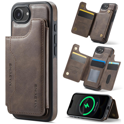 iPhone 17e / 16e MAGKING K3 Series MagSafe RFID Card Bag Detachable Phone Case - Coffee