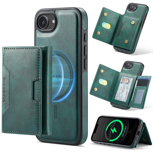 iPhone 17e / 16e MAGKING K4 Series MagSafe RFID Tri-fold Card Bag Detachable Phone Case - Green