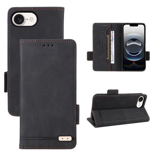 iPhone 17e / 16e Magnetic Clasp Leather Phone Case - Black