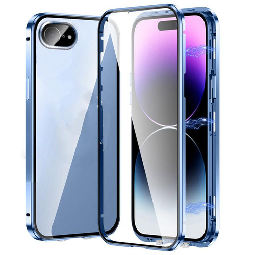iPhone 17e / 16e Magnetic Double-buckle HD Tempered Glass Phone Case - Blue