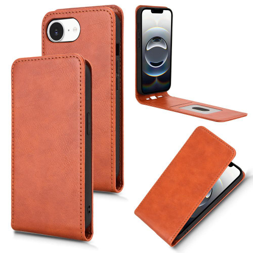 iPhone 17e / 16e Magnetic Vertical Flip Leather Phone Case - Brown