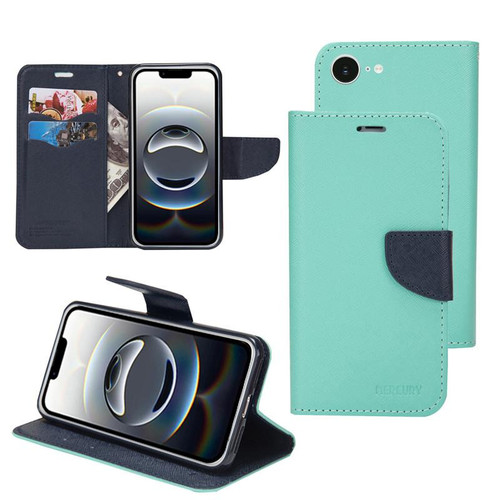 iPhone 17e / 16e Mercury Contrast Color Splicing Leather Phone Case - Mint Color