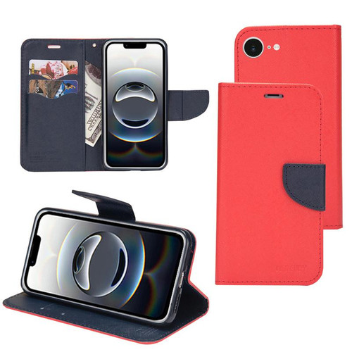 iPhone 17e / 16e Mercury Contrast Color Splicing Leather Phone Case - Red