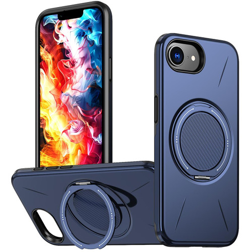 iPhone 17e / 16e Metal Rotation Holder MagSafe TPU Hybrid PC Phone Case - Navy Blue