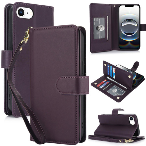 iPhone 17e / 16e Multi-Card Wallet RFID Leather Phone Case - Dark Purple