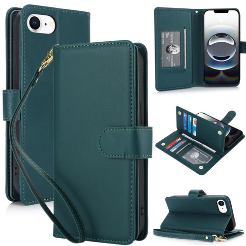 iPhone 17e / 16e Multi-Card Wallet RFID Leather Phone Case - Green