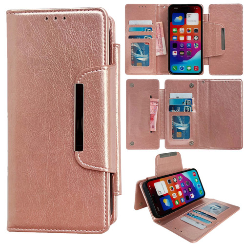 iPhone 17e / 16e Multifunctional 7-Cards Wallet Leather Phone Case - Rose Gold