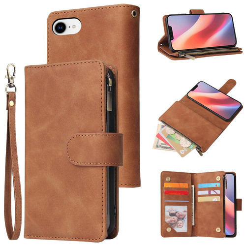 iPhone 17e / 16e Multifunctional Multi-Card Wallet Phone Leather Case - Brown