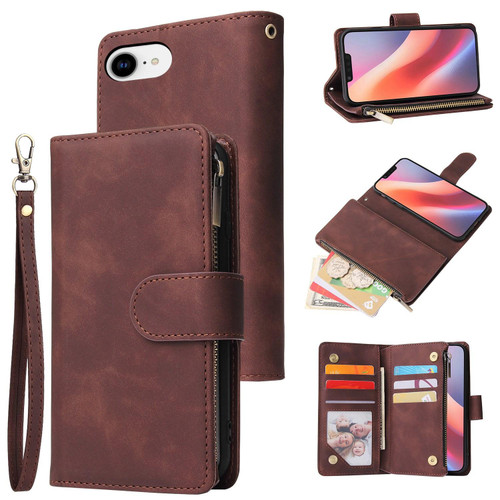 iPhone 17e / 16e Multifunctional Multi-Card Wallet Phone Leather Case - Coffee