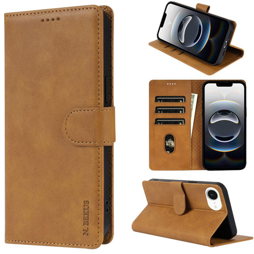 iPhone 17e / 16e N.BEKUS CSJ-P1 Solid Color Leather Phone Case - Brown