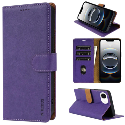 iPhone 17e / 16e N.BEKUS CSJ-P1 Solid Color Leather Phone Case - Purple