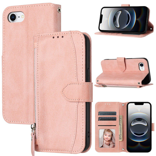 iPhone 17e / 16e Oil Skin Zipper Wallet Leather Phone Case - Pink