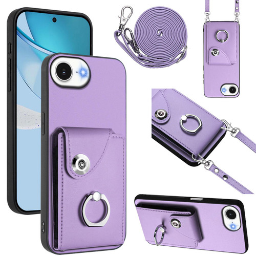iPhone 17e / 16e Organ Card Bag Ring Holder Phone Case with Long Lanyard - Purple