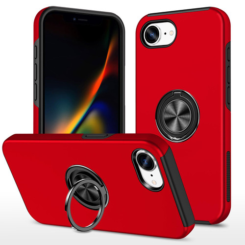 iPhone 17e / 16e PC + TPU Magnetic Phone Case with Invisible Ring Holder - Red