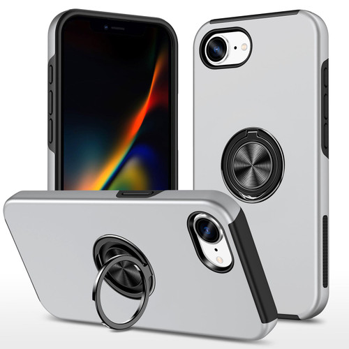 iPhone 17e / 16e PC + TPU Magnetic Phone Case with Invisible Ring Holder - Silver
