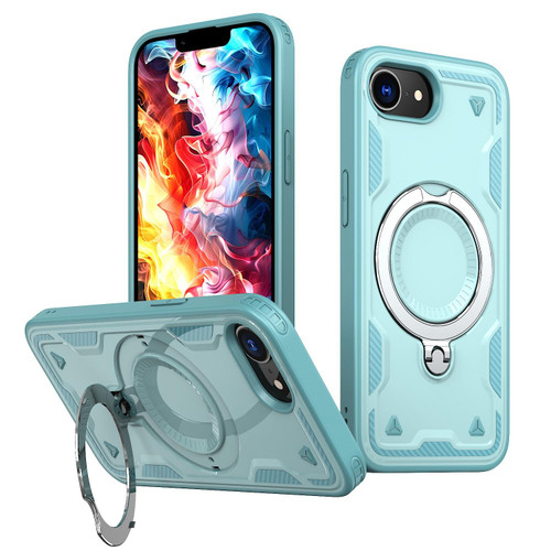 iPhone 17e / 16e PC Hybrid TPU Armor MagSafe Ring Holder Phone Case - Light Blue