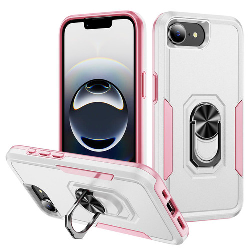iPhone 17e / 16e Pioneer Armor Heavy Duty PC + TPU Phone Case with Holder - White+Pink