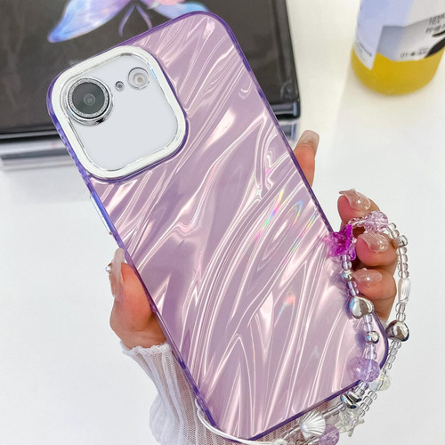 iPhone 17e / 16e Plating Glitter Texture Chain Wristband TPU Phone Case with Lens Film - Purple Water Ripples