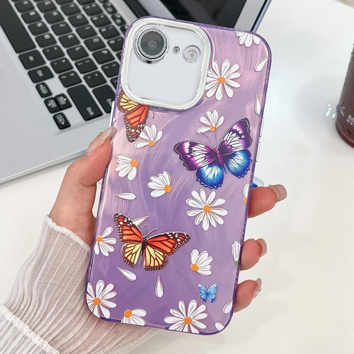 iPhone 17e / 16e Plating Texture Butterfly TPU Phone Case with Glitter Lens Film - Daisy Butterflies HU2