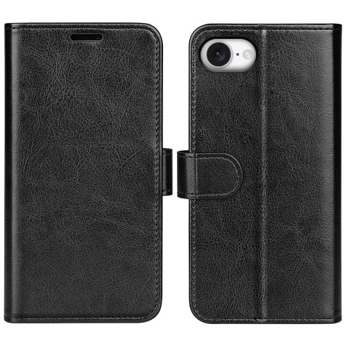 iPhone 17e / 16e R64 Texture Horizontal Flip Leather Phone Case - Black
