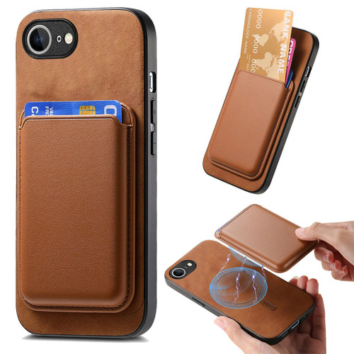 iPhone 17e / 16e Retro Magsafe Card Bag PU Back Cover Phone Case - Brown