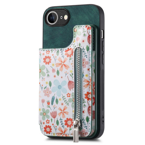 iPhone 17e / 16e Retro Painted Zipper Wallet Back Phone Case - Green