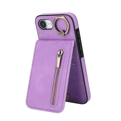 iPhone 17e / 16e Retro Ring and Zipper RFID Card Slot Phone Case - Purple
