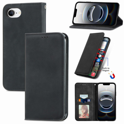 iPhone 17e / 16e Retro Skin Feel Magnetic Leather Phone Case - Black
