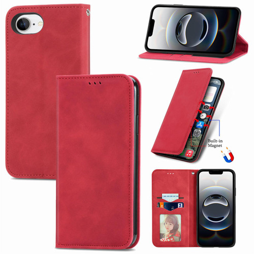 iPhone 17e / 16e Retro Skin Feel Magnetic Leather Phone Case - Red