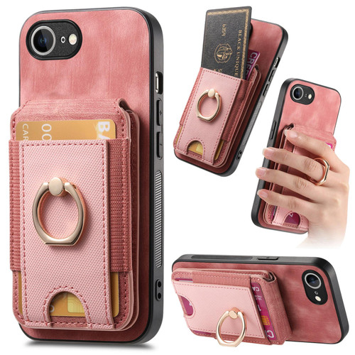 iPhone 17e / 16e Retro Splitable Magnetic Stand Card Bag Leather Phone Case - Pink