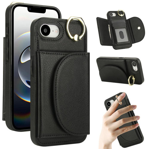 iPhone 17e / 16e Ring Holder Card Bag Skin Feel Phone Case - Black