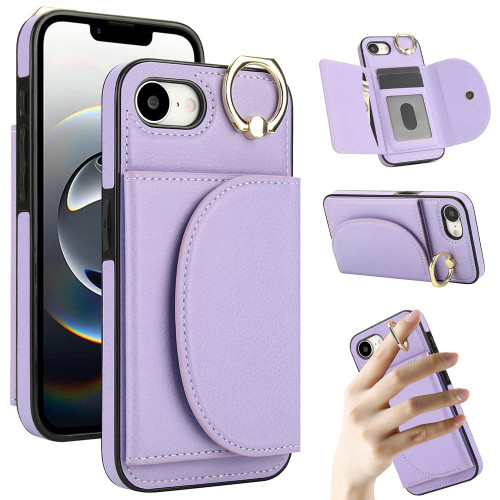iPhone 17e / 16e Ring Holder Card Bag Skin Feel Phone Case - Purple