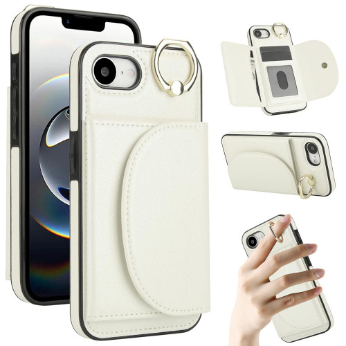 iPhone 17e / 16e Ring Holder Card Bag Skin Feel Phone Case - White