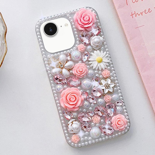 iPhone 17e / 16e Rose Hand-set Diamond PC Phone Case - Pink