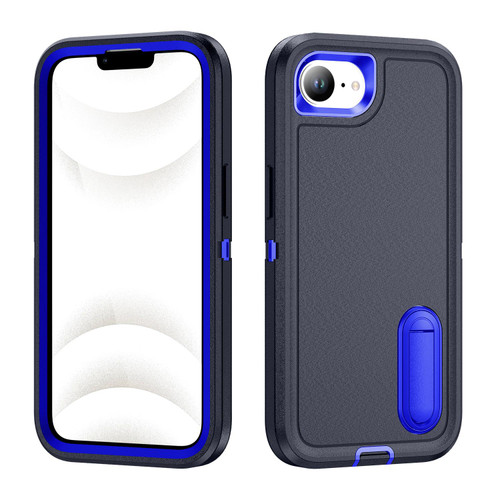 iPhone 17e / 16e Rugged PC + Silicone Phone Case with Holder - Dark Blue+Royal Blue