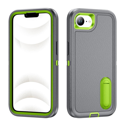 iPhone 17e / 16e Rugged PC + Silicone Phone Case with Holder - Grey+Fresh Green