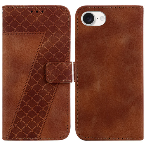 iPhone 17e / 16e Seven-shaped Embossed Leather Phone Case - Brown