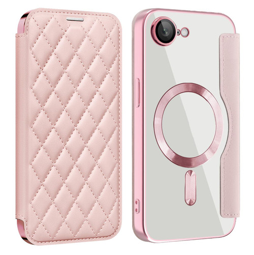 iPhone 17e / 16e Shield Magsafe RFID Anti-theft Rhombus Leather Phone Case - Pink