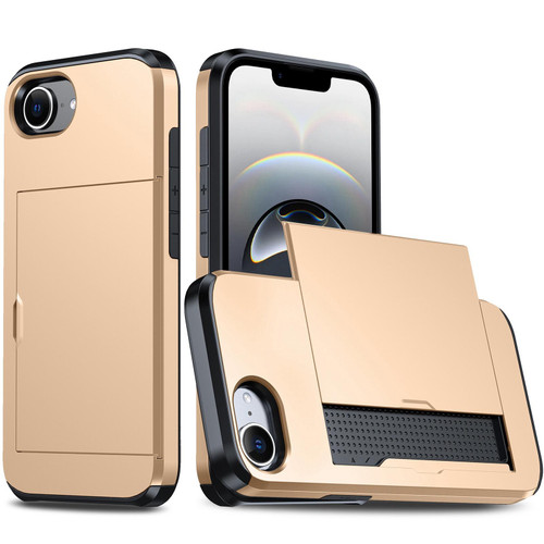 iPhone 17e / 16e Shockproof Armor Phone Case with Card Slot - Gold