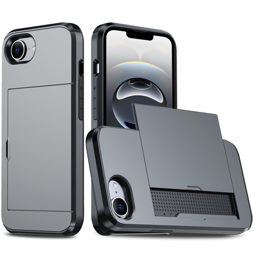 iPhone 17e / 16e Shockproof Armor Phone Case with Card Slot - Grey