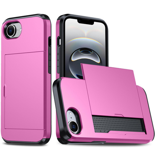 iPhone 17e / 16e Shockproof Armor Phone Case with Card Slot - Rose Red