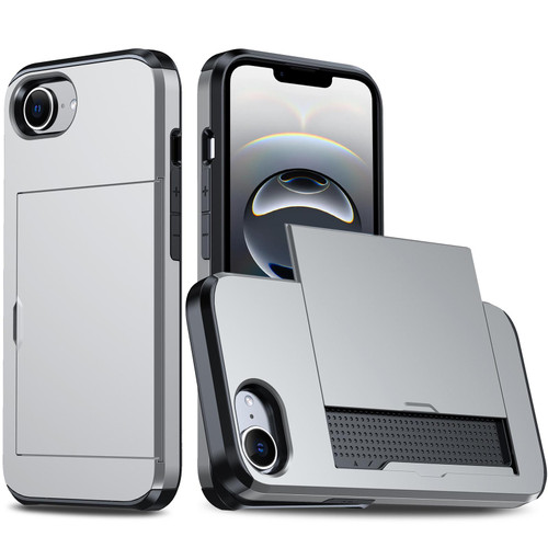 iPhone 17e / 16e Shockproof Armor Phone Case with Card Slot - Silver