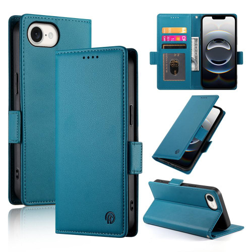 iPhone 17e / 16e Side Buckle Magnetic Frosted Leather Phone Case - Blue