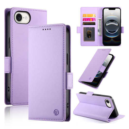 iPhone 17e / 16e Side Buckle Magnetic Frosted Leather Phone Case - Purple
