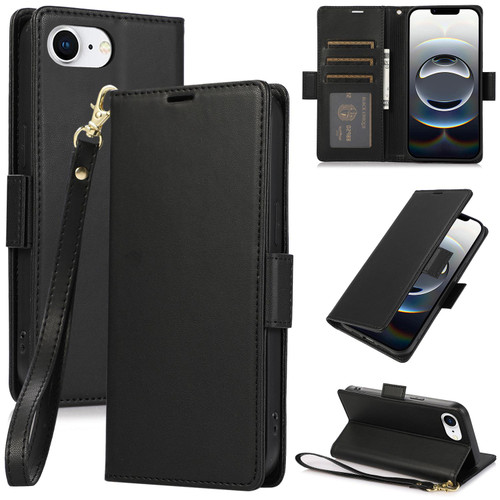 iPhone 17e / 16e Side Buckle RFID Anti-theft Leather Phone Case - Black