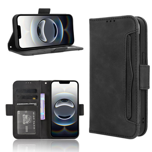 iPhone 17e / 16e Skin Feel Calf Texture Card Slots Leather Phone Case - Black
